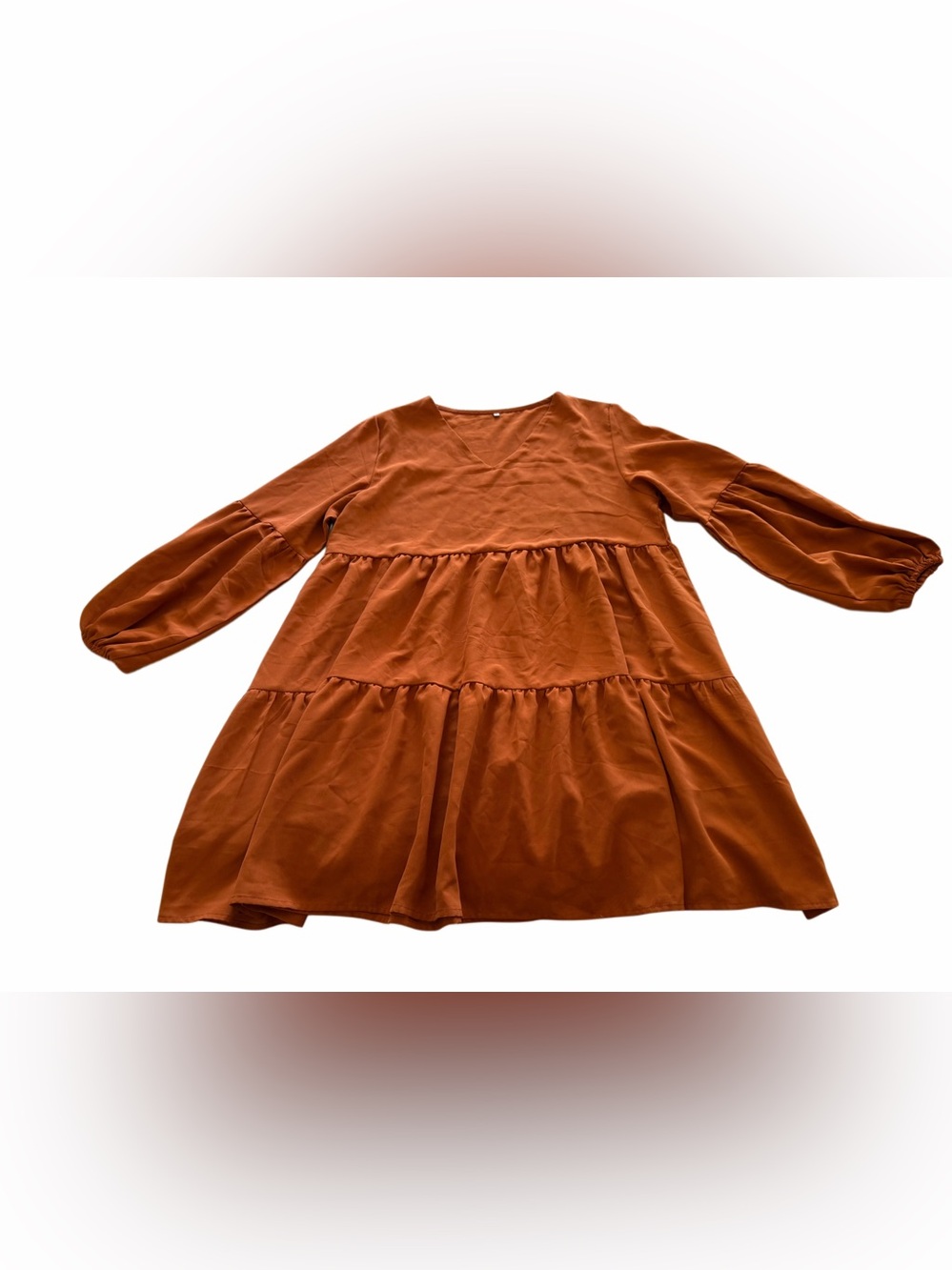 Rust Tiered V-Neck Dress